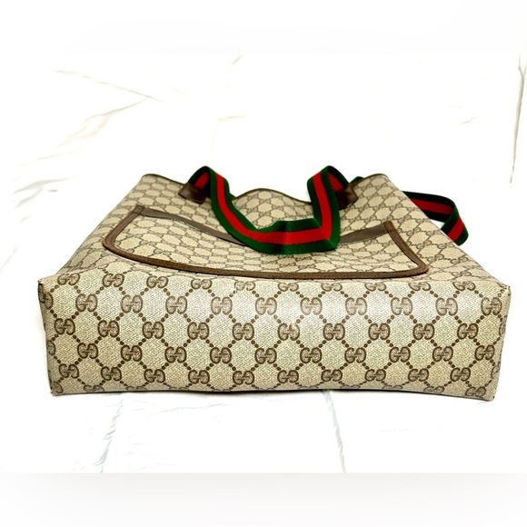 GUCCI SIGNATURE Beige Tote With Red And Green Straps Gorgeous - Picture 6 of 16